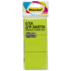 SILWERHOF Блок самоклеящийся бумажный 38x51мм 100лист. 75г/м2 неон зеленый европодвес (упак.:3шт)