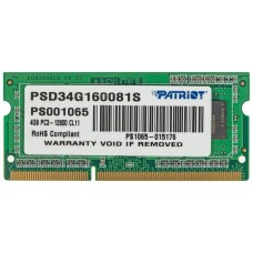 PATRIOT Память DDR3 4Gb 1600MHz PSD34G160081S RTL PC3-12800 CL11 SO-DIMM 204-pin 1.5В single rank Ret