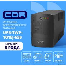 ИБП CBR TECH ИБП CBR [UPS-TWP-101EJ-650] 650VA/390W, Schuko CEE 7 x2 outlets, LED, USB Type-B, RJ11/45 AVR, SEC, 12V/7Ah