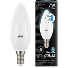 GAUSS Лампа светодиодная 7Вт цок.:E14 свеча 220B св.свеч.бел.нейт. (упак.:1шт) (103101207-S)