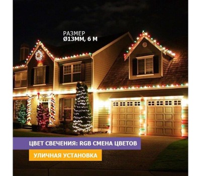 Гирлянда NEON-NIGHT (245-109) ДЮРАЛАЙТ LED, С ДИНАМИКОЙ (2W) - RGB O13ММ, 36LED/М, 6М
