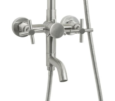 Душевой комплект MAGNUS 9238 Смеситель+стойка душевая тропический душ металлокерамика, с двумя лейками из нержавеющей стали марка 304