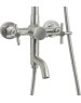 Душевой комплект MAGNUS 9238 Смеситель+стойка душевая тропический душ металлокерамика, с двумя лейками из нержавеющей стали марка 304
