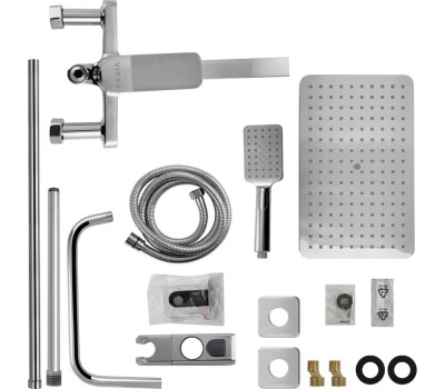 Смеситель для ванны и душа FABIA 9675 Смеситель + стойка душевая тропический душ хромированный, с двумя лейками, с длинным изливом, корпус латунь