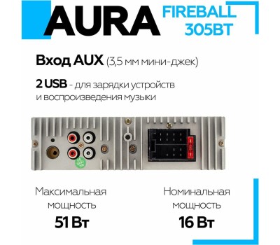 Автомагнитола AURA FIREBALL-305BT USB/SD ресивер