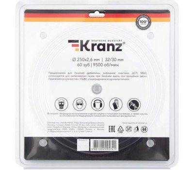 Диск пильный KRANZ (KR-92-0129) Диск пильный 250 мм х 60 зуб х 32/30 мм