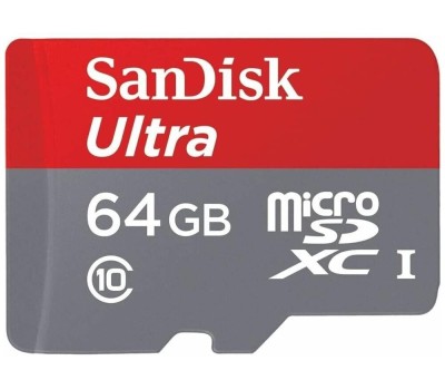 SANDISK Карта памяти microSDXC UHS-I Ultra 64 ГБ, 100 МБ/с, Class 10, SDSQUNR-064G-GN3MN, 1 шт., без адаптера