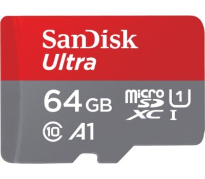 SANDISK Карта памяти microSDXC UHS-I Ultra 64 ГБ, 100 МБ/с, Class 10, SDSQUNR-064G-GN3MN, 1 шт., без адаптера