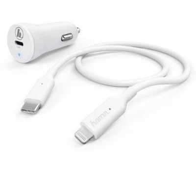 HAMA Автомобильное зарядное устройство H-183297, USB-C, 8-pin Lightning, 18Вт, 3A, белый [00183297]