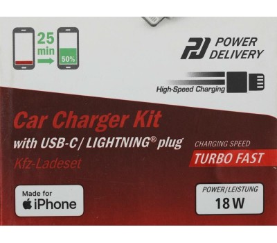 HAMA Автомобильное зарядное устройство H-183297, USB-C, 8-pin Lightning, 18Вт, 3A, белый [00183297]