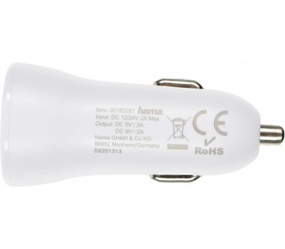 HAMA Автомобильное зарядное устройство H-183297, USB-C, 8-pin Lightning, 18Вт, 3A, белый [00183297]
