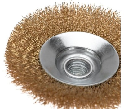 KRANZ Щетка коническая для УШМ, витая латунированная проволока, 100мм, М14