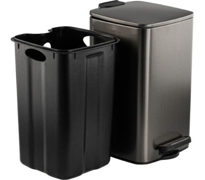 САНАКС - Ведро из нержавеющей стали, с педалью, квадратное, 8 литров, крышка микролифт, цвет ГРАФИТ. 10858