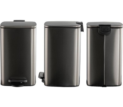 САНАКС - Ведро из нержавеющей стали, с педалью, квадратное, 8 литров, крышка микролифт, цвет ГРАФИТ. 10858