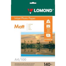 LOMOND Фотобумага A4, для струйной печати, 100л, 140г/м2, белый, покрытие матовое [0102074]