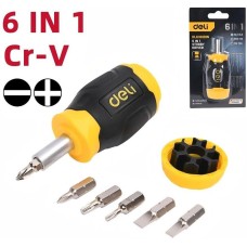 DELI Отвертка с набором бит 6-в-1 DL636181N 6 бит Cr-V (SL5,SL6,PH0,PH1,T10,T20)