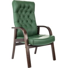 БЮРОКРАТ Кресло T-9928WALNUT-CF зеленый кожа на ножках дерево