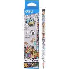 DELI Набор карандашей ч/г EU53300 Arti Graff 2B шестигран. тополь рисунок кор.европод. (12шт)
