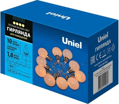 Гирлянда UNIEL (UL-00008421) ULD-S1800-010/STB/3AA WARM WHITE IP20 BULBS
