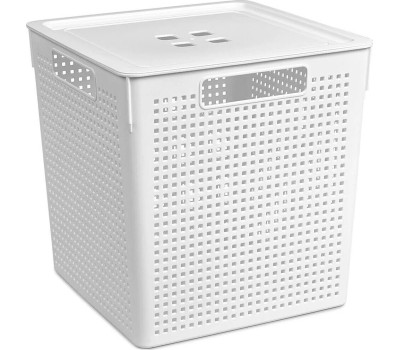 Корзина для хранения VIOLET Лофт 23л с крышкой белая 6923106