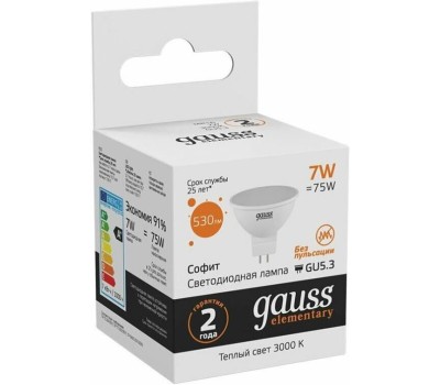 GAUSS 13517 Светодиодная лампа LED Elementary MR16 GU5.3 7W 530lm 3000K 1/10/100 0