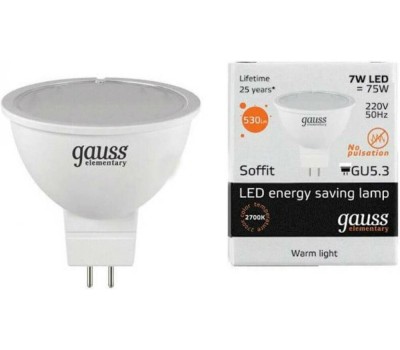 GAUSS 13517 Светодиодная лампа LED Elementary MR16 GU5.3 7W 530lm 3000K 1/10/100 0