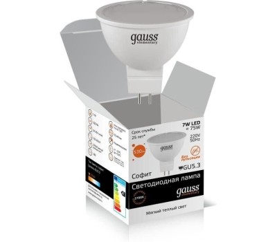 GAUSS 13517 Светодиодная лампа LED Elementary MR16 GU5.3 7W 530lm 3000K 1/10/100 0