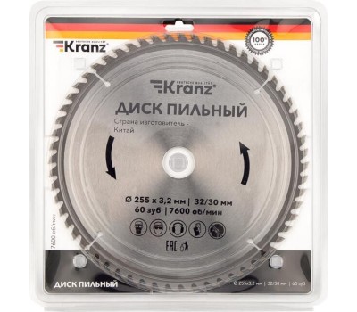 Диск пильный KRANZ (KR-92-0131) Диск пильный 255 мм х 60 зуб х 32/30 мм