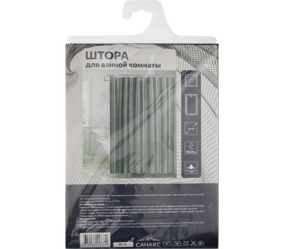 Штора САНАКС 06-12 Штора для ванной комнаты, ГРАФИТ матовая, рельефная, с кольцами, 180 х180 см. PEVA