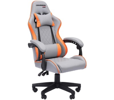 Кресло компьютерное CHAIRMAN Офисное кресло CH28 экокожа, серо-оранжевый (7162897)