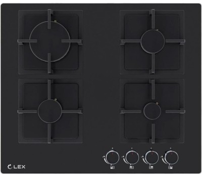 Варочная панель газовая LEX Газовая варочная панель GVG 644A BBL, 4 конфорки, закаленное стекло, черный