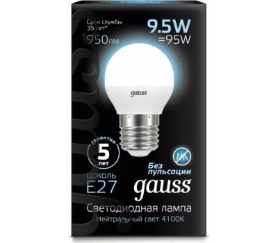 GAUSS Лампа LED E27, шар, 9.5Вт, одна шт. [105102210]