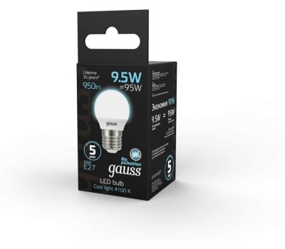 GAUSS Лампа LED E27, шар, 9.5Вт, одна шт. [105102210]