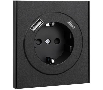 KRANZ Розетка STRONG 1-ая с/з с/у з/ш 16А с USB A+C быстрой зарядки 5В/3А антрацит