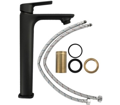 МАГНУС - Смеситель на раковину ВЫСОКИЙ, литой корпус, цвет чёрный 8403