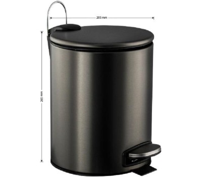 САНАКС - Ведро из нержавеющей стали, с педалью, круглое, 5 литров, плоская крышка микролифт, цвет ГРАФИТ. 10505