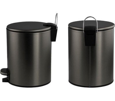 САНАКС - Ведро из нержавеющей стали, с педалью, круглое, 5 литров, плоская крышка микролифт, цвет ГРАФИТ. 10505