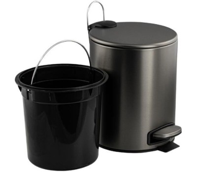 САНАКС - Ведро из нержавеющей стали, с педалью, круглое, 5 литров, плоская крышка микролифт, цвет ГРАФИТ. 10505