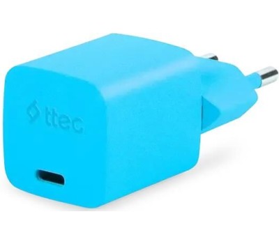 TTEC Портативное зарядное устройство SmartCharger USB-C 20W PD GaN Travel Charger с кабелем USB-C To Lightning. Длина кабеля: 120см. Цвет: голубой