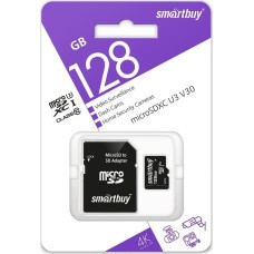Карта памяти SMARTBUY (SB128GBSDCCTV) MicroSDXC 128GB cl10 U3 V30 + адаптер