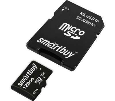 Карта памяти SMARTBUY (SB128GBSDCCTV) MicroSDXC 128GB cl10 U3 V30 + адаптер
