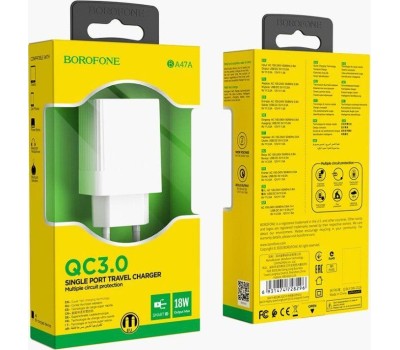 СЗУ BOROFONE (6931474728296) BA47A Mighty 1USB QC3.0 белый