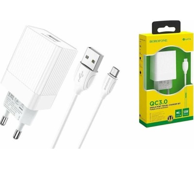 СЗУ BOROFONE (6931474728296) BA47A Mighty 1USB QC3.0 белый