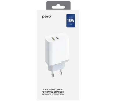 СЗУ PERO Сетевое зарядное устройство TC05, 1xUSB-A ,1xUSB-C, 18Вт, 3.1A, белый [тс05whpd]