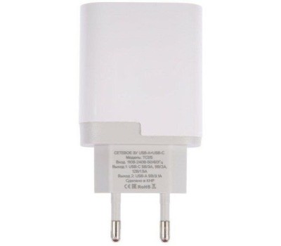 СЗУ PERO Сетевое зарядное устройство TC05, 1xUSB-A ,1xUSB-C, 18Вт, 3.1A, белый [тс05whpd]