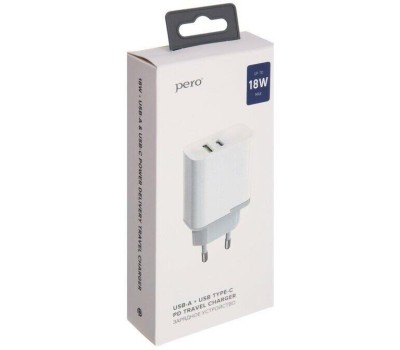 СЗУ PERO Сетевое зарядное устройство TC05, 1xUSB-A ,1xUSB-C, 18Вт, 3.1A, белый [тс05whpd]
