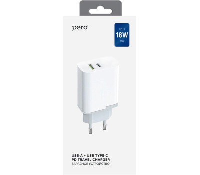 СЗУ PERO Сетевое зарядное устройство TC05, 1xUSB-A ,1xUSB-C, 18Вт, 3.1A, белый [тс05whpd]