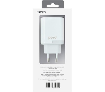 СЗУ PERO Сетевое зарядное устройство TC05, 1xUSB-A ,1xUSB-C, 18Вт, 3.1A, белый [тс05whpd]