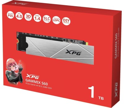 XPG Твердотельный накопитель SSD ADATA M.2 2280 1TB GAMMIX S60 PCIe Gen4x4 with NVMe, 5000/3200, MTBF 1.5M, 3D ТLC NAND, 250TBW