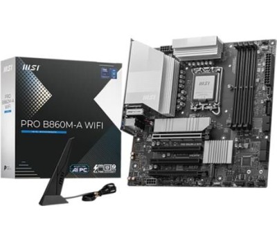 Материнская плата MSI Материнская плата PRO B860M-A WIFI B860, LGA1851, 4*DDR5, 4*PCIEx16, 3*M.2, 2*TypeC, 3*USB3.2Gen2, 6*USB3.2Gen1, 2*USB2.0, 4*SATA3.0, 5G, Type-C(DP), DP, HDMI, M-ATX, RTL